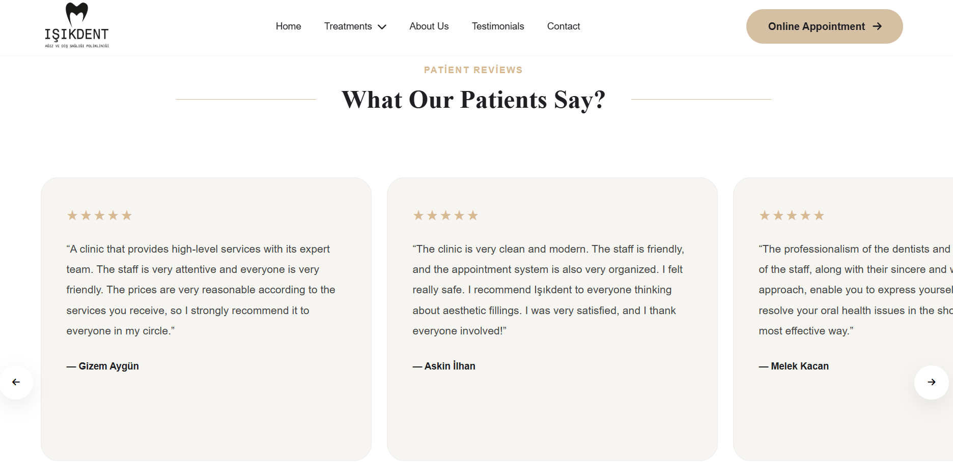 Patient Reviews Page